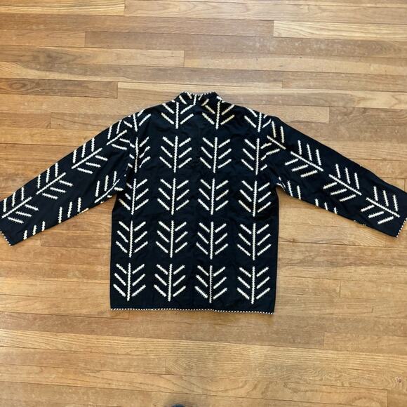 Black tan Asian style button up tunic jacket size small S 
 b17 - Picture 3 of 3